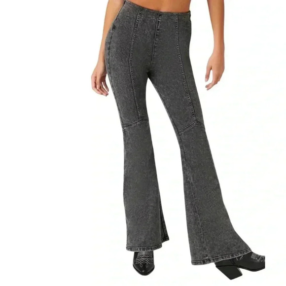 FOREVER 21 super flare denim gray high ruse retro jeans women’s size large - Picture 3 of 10